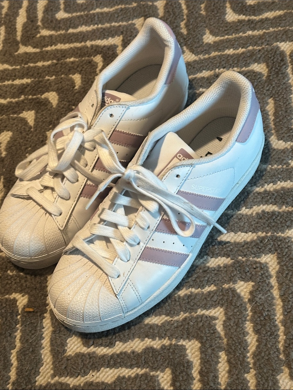 adidas Women's White Sneakers with Lavender Stripes